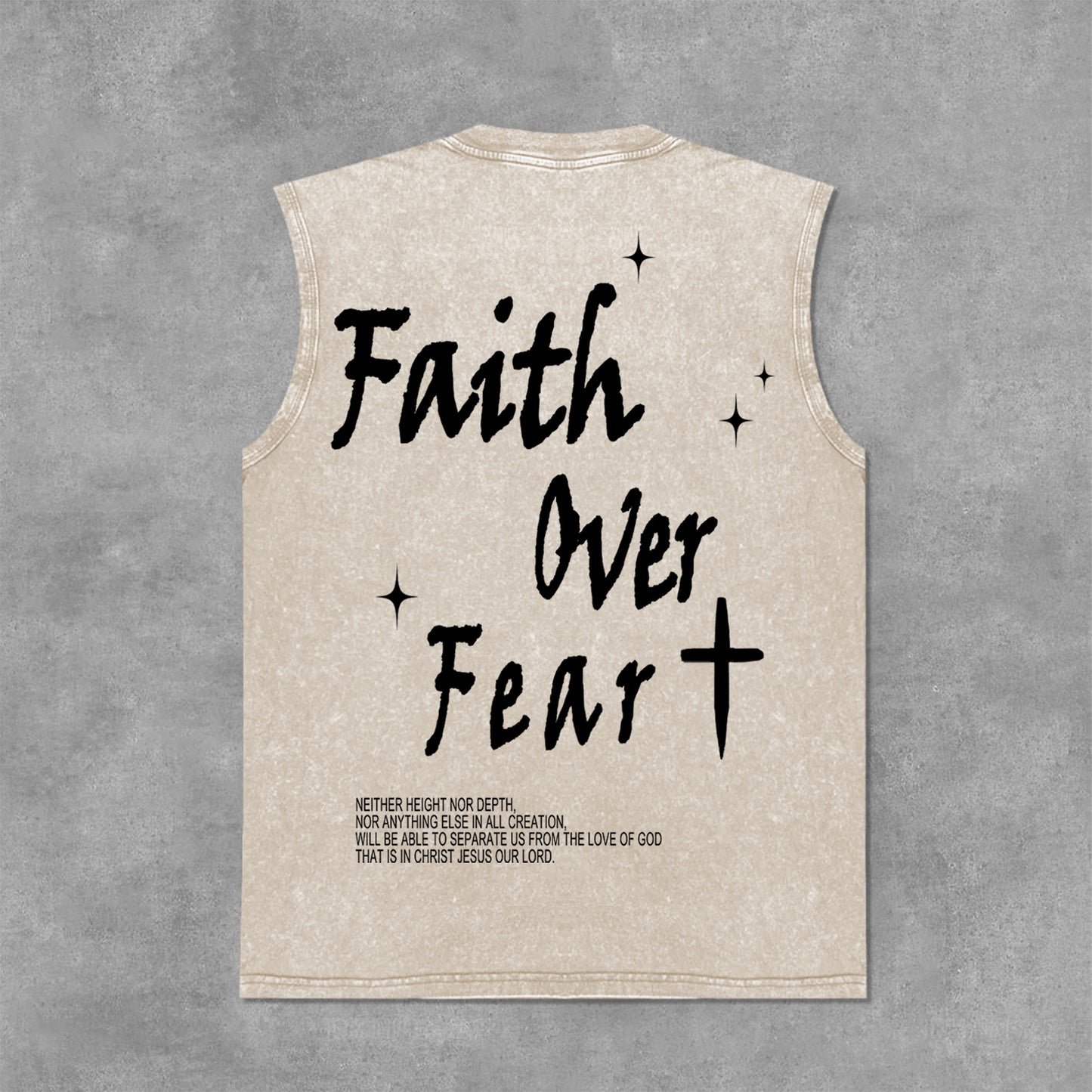 Faith Over Fear Bible Graphic Print Acid Washed Sleeveless Tank Top