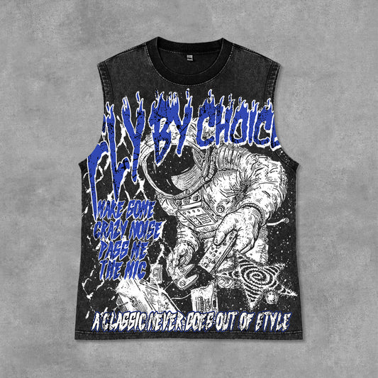 Fly By Choice X Spacestation Graphics Print Acid Washed Sleeveless Tank Top