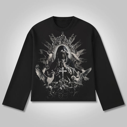 Vercoo Virgin Mary Praying Cotton Long Sleeve T-shirt