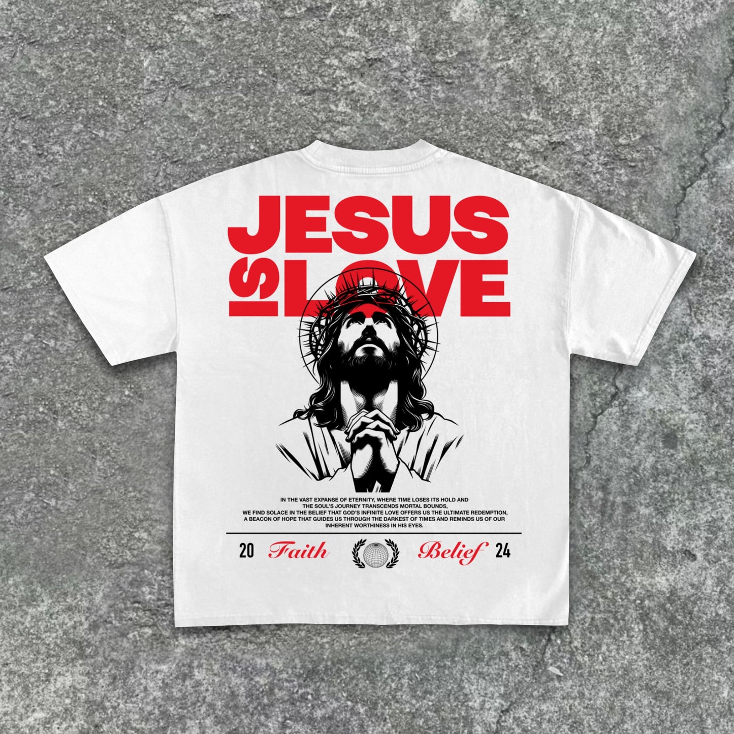 Jesus God Gospel Prayer Letters - Jesus Is Love - Pattern Print Cotton T-Shirt