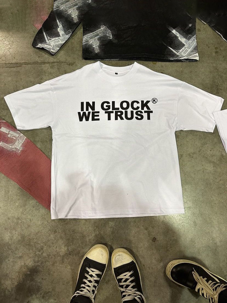 In Glock We Trust Print Casual Cotton Short Sleeve T-Shirt