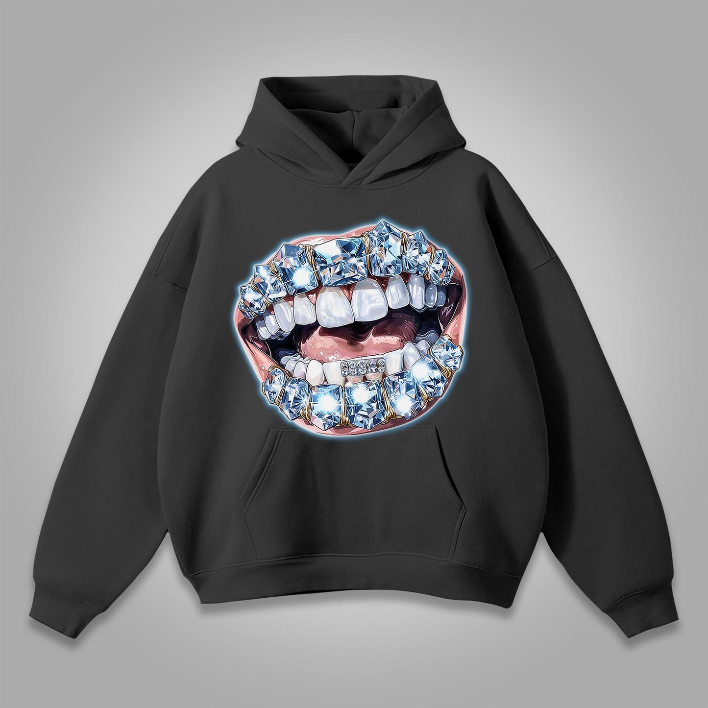 Vercoo Vintage Lips Graphic Print Street Style Pocket Hoodie