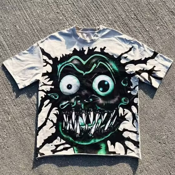 Vintage The World Creates Monsters Graphic Short Sleeve T-Shirt