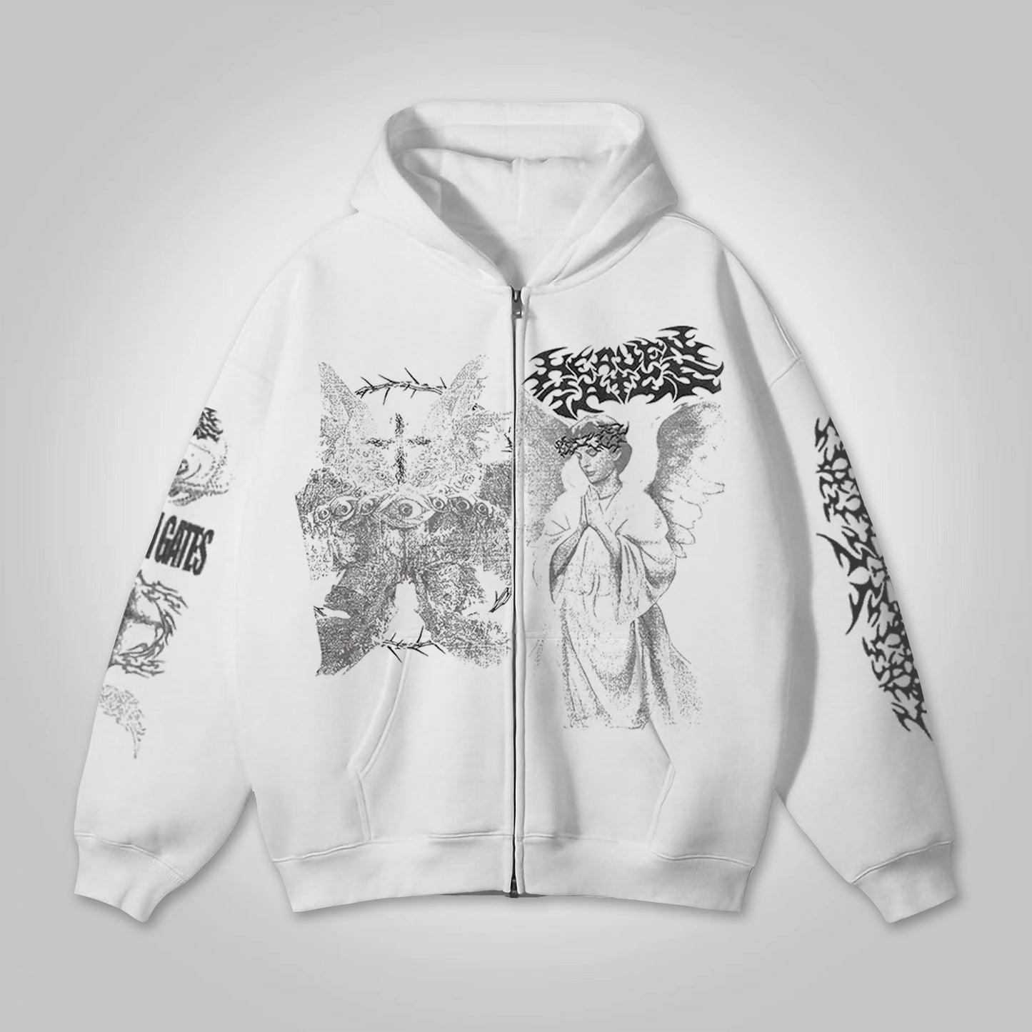 Heaven Gates Angelic Graphic Print Zip Up Hoodie