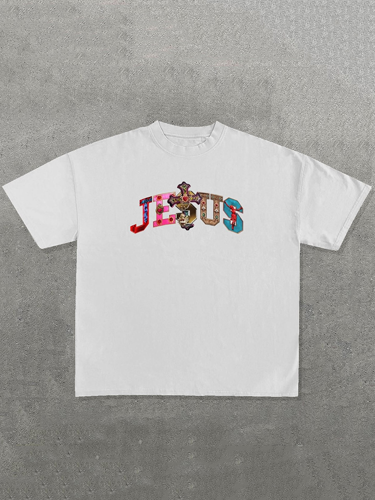 Vintage Jesus Words Graphic Cotton T-Shirt