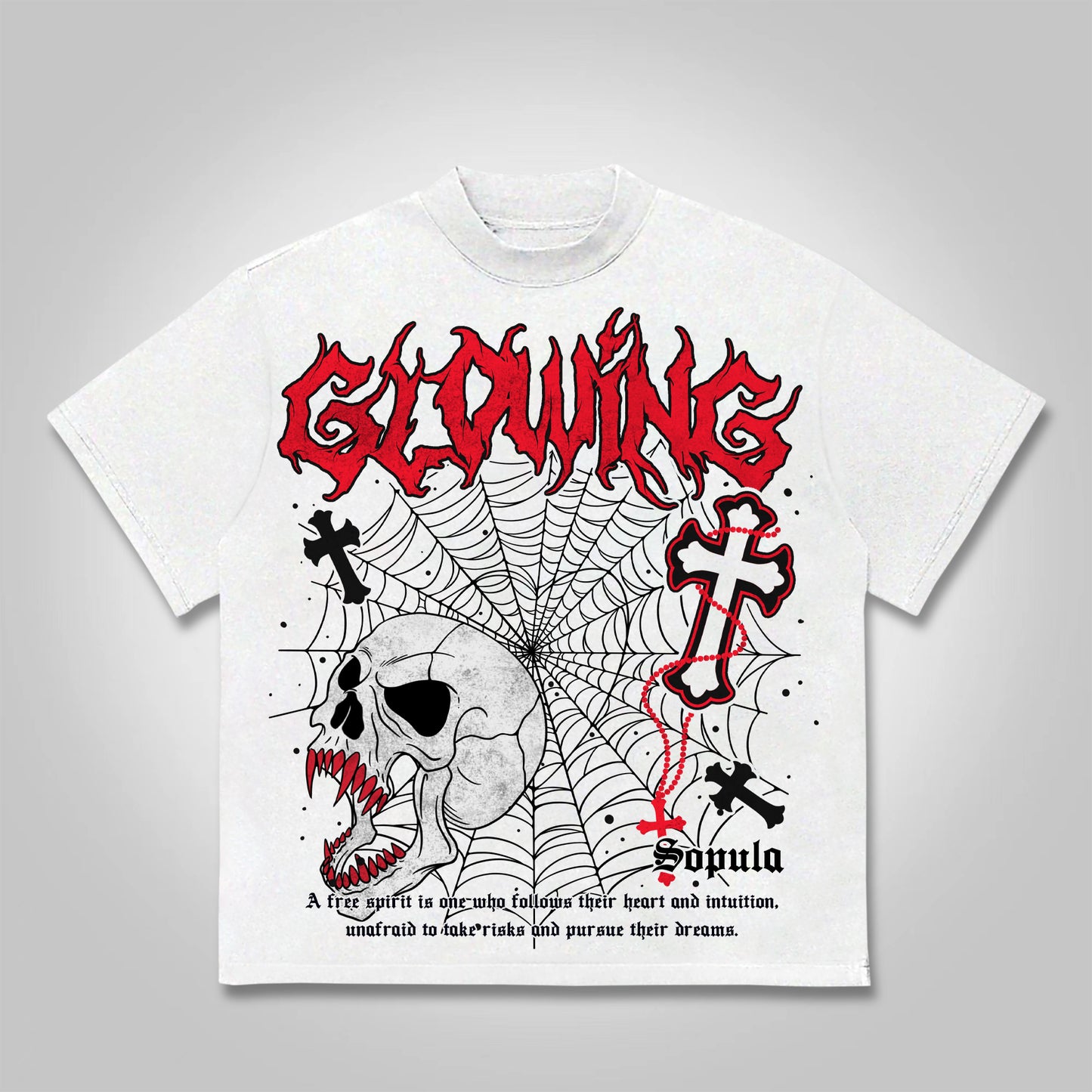 Vercoo Vintage Skull Spider Web Cross Cotton T-shirt