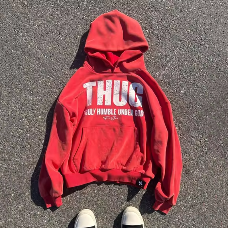 Vintage Thug Truly Humble Under God Graphic Print Side Pockets Hoodie