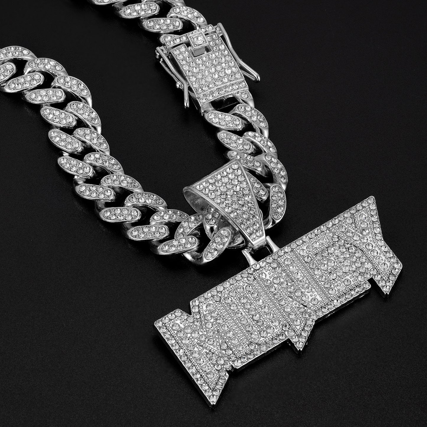 Hip Hop Alloy Diamond Money Letter Pendant Cuban Necklace