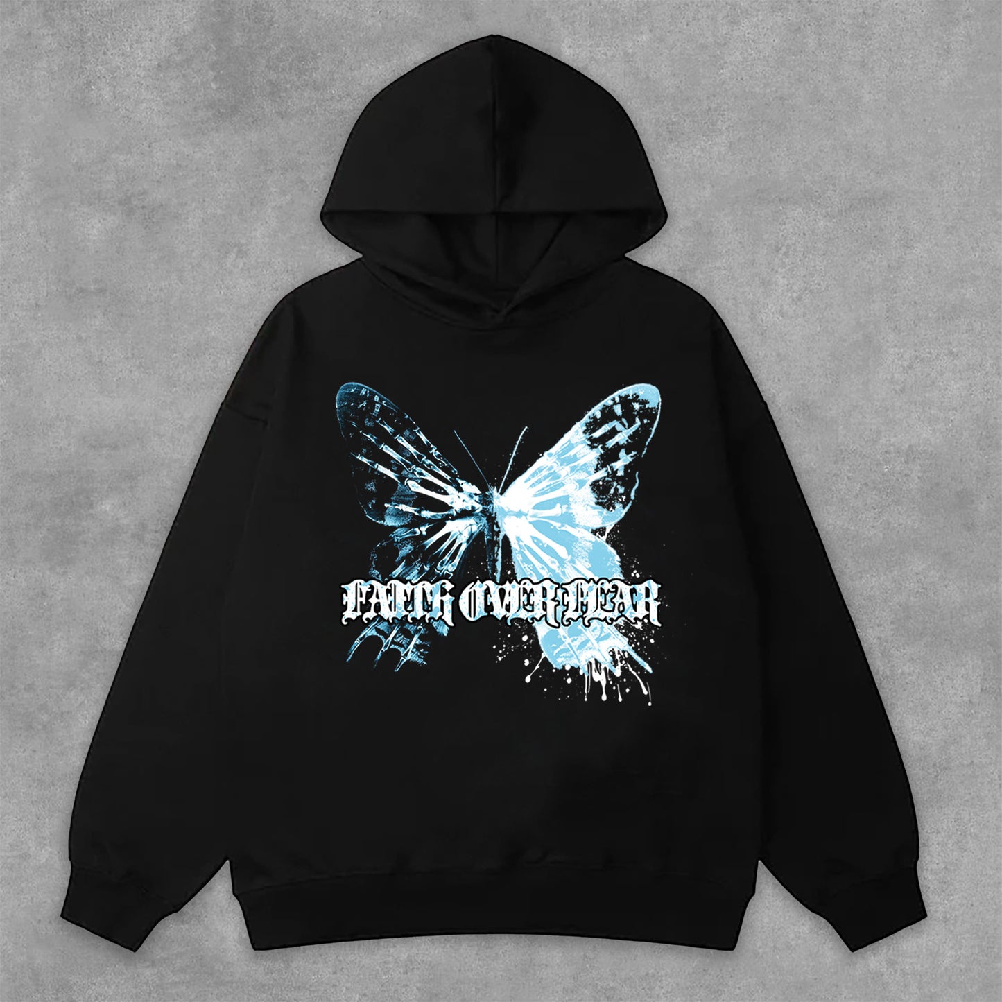 Irregular Butterfly Graphics Faith Over Fear Print Side Pockets Hoodie