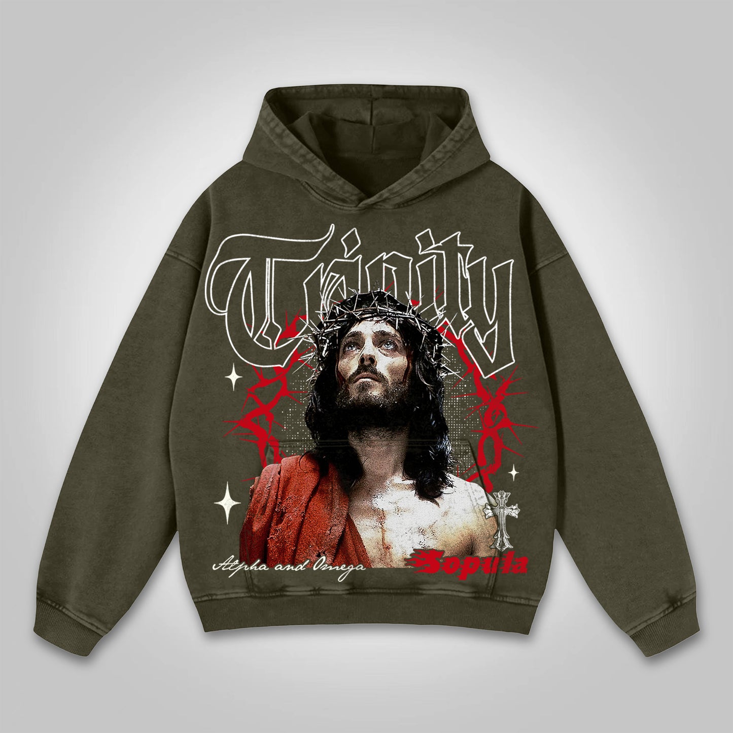 Vintage Thorn Jesus Graphic Washed Hoodie