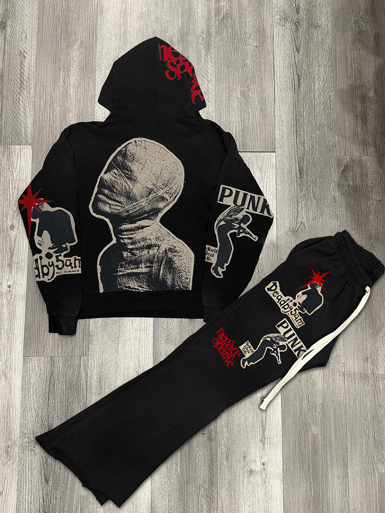 Vintage Mummy Graphic Hoodie Tracksuit & Flared Sweatpants