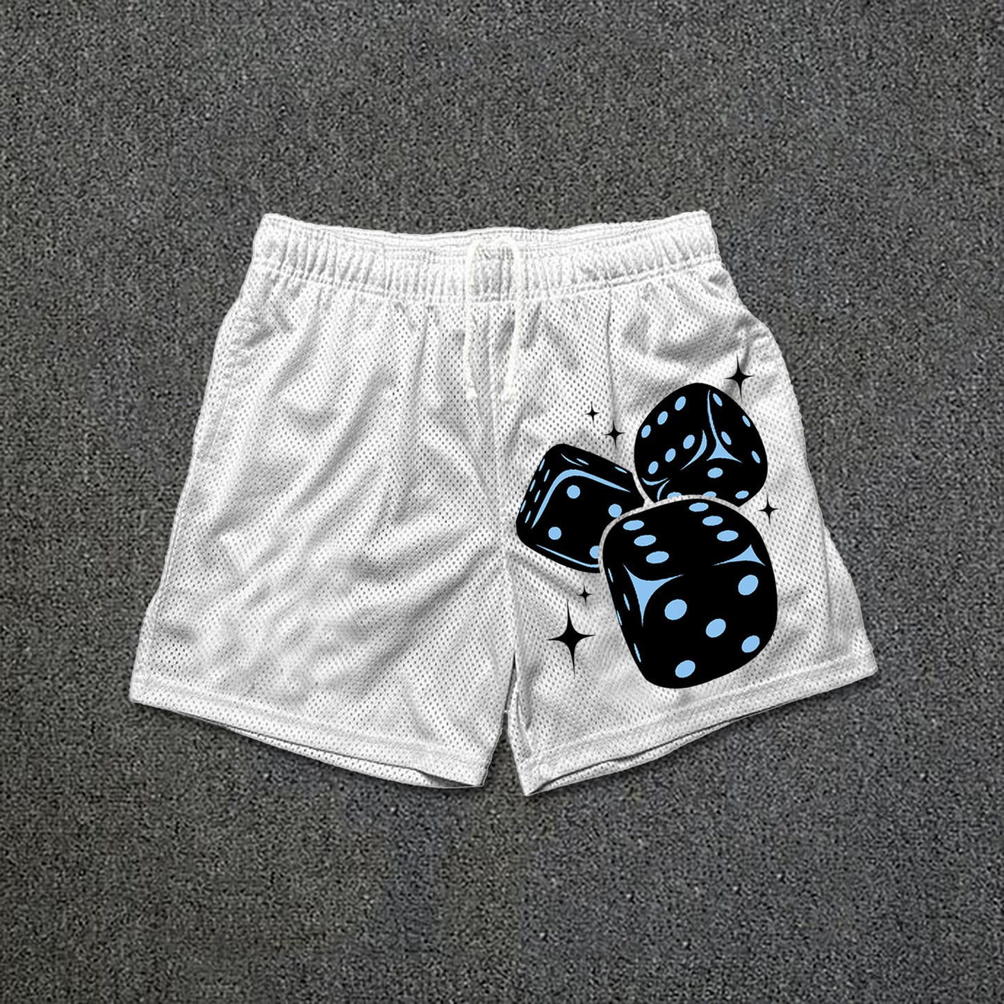 Fun Dice Print Drawstring Mesh Shorts