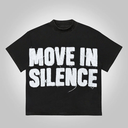 Vercoo Vintage MOVE IN SILENCE Graphics Cotton T-Shirt