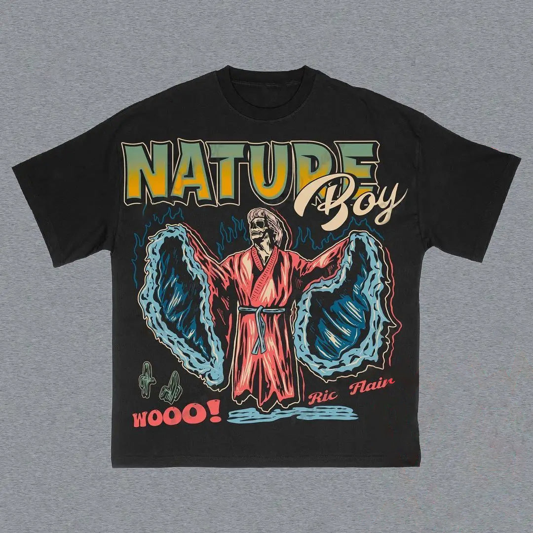 Vercoo Vintage Nature Boy Graphic Printed Cotton Short Sleeve T-Shirt