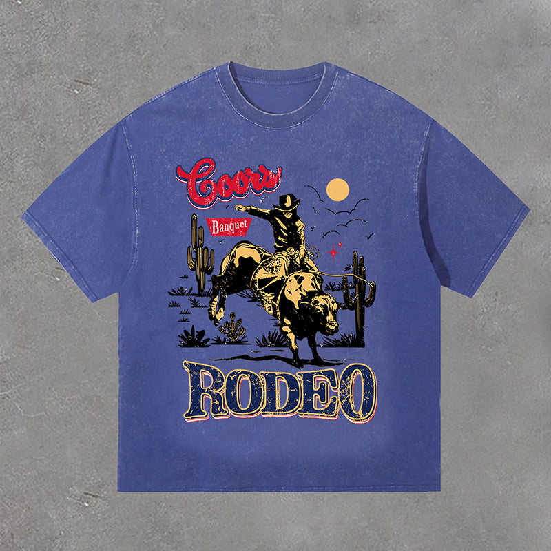 Men's Coors Banquet Rodeo Classic Graphics Acid Washed Vintage T-Shirt