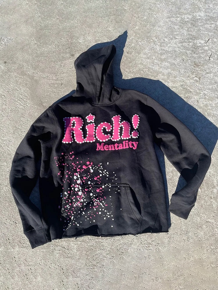 Vintage Unisex Rich Mentality Graphic Oversized Hoodie