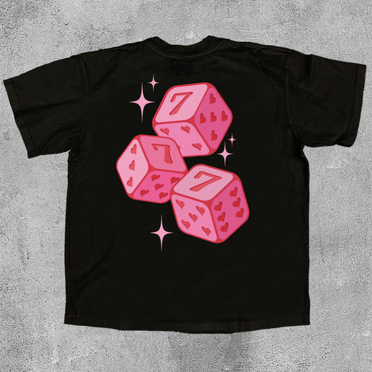 Pink 777 Fun Dice Print Cotton T-Shirt