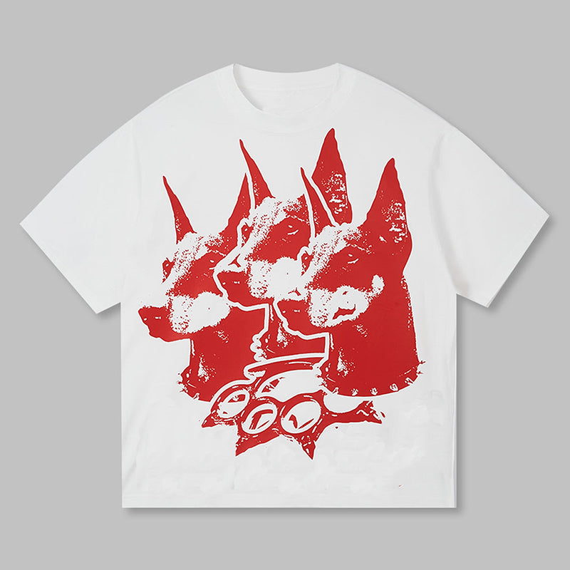 Vercoo Vintage Unisex Three Red Doberman Graphic Cotton T-Shirt