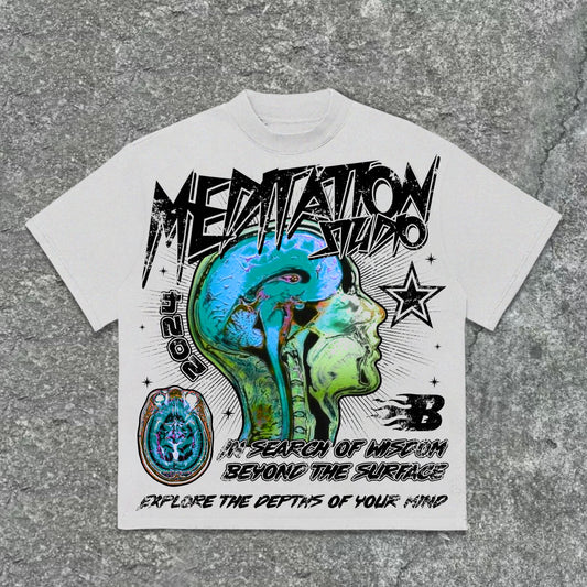 Meditation Following The Heart Retro Graphic Cotton T-Shirt