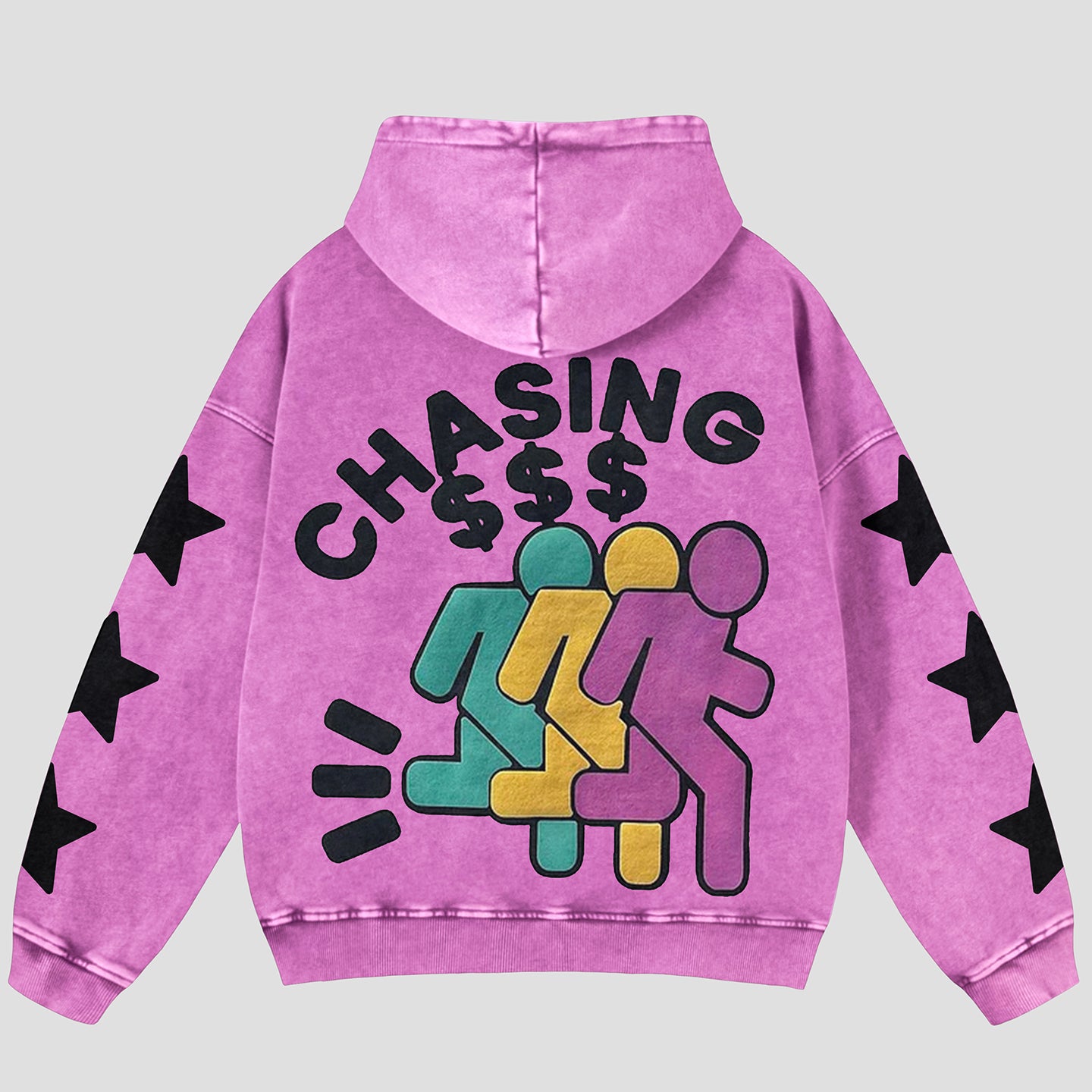 Vintage Chasing Money Graphic Acid Washed Oversized Hoodie