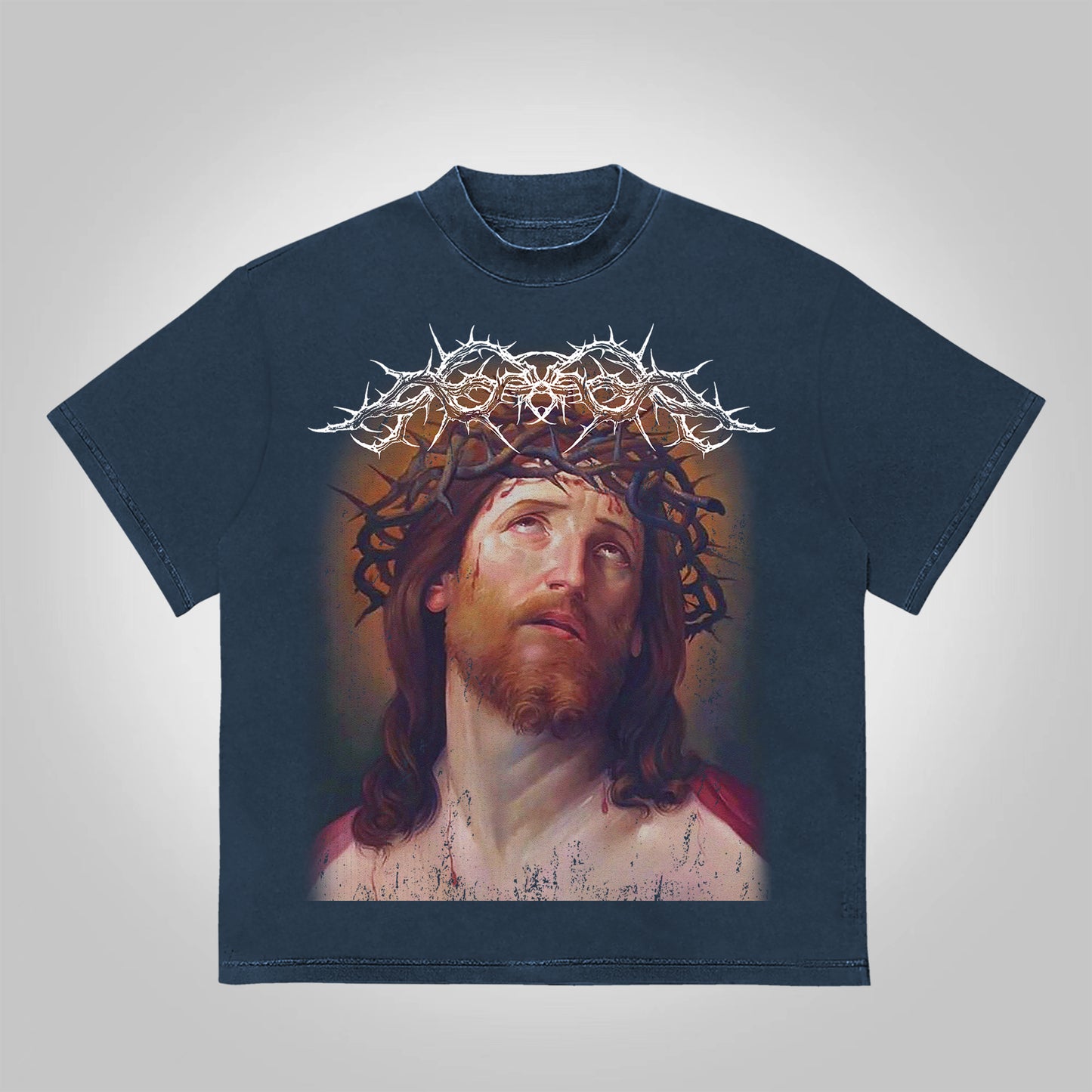 Vercoo Vintage Jesus Portrait Graphic Bible Print Cotton T-Shirt