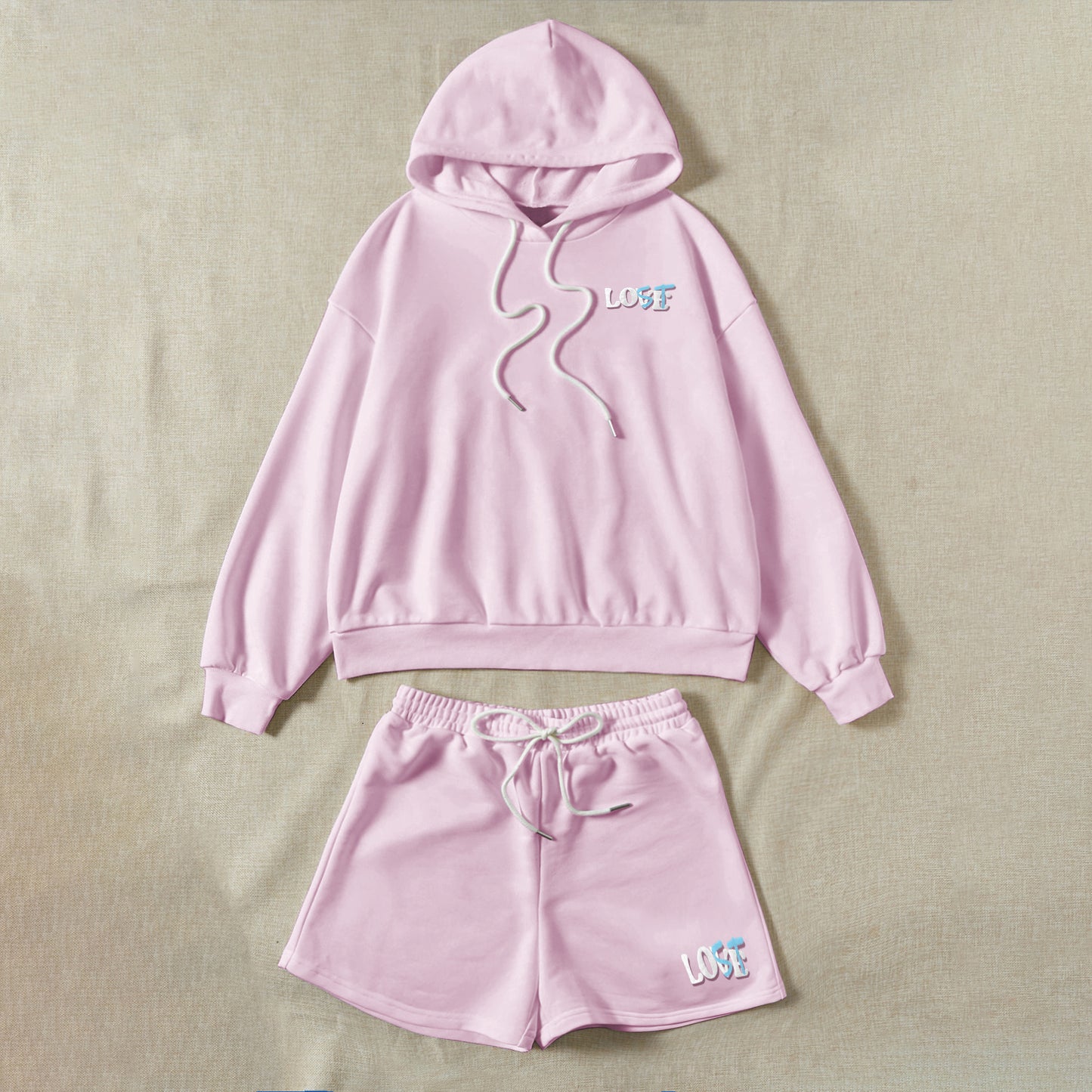 You're Lost Without Me Puff Print Hoodie & Shorts Sets