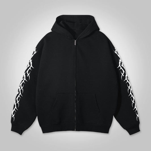 Chain Graphic Print Hip Hop Oversized Zip Up Hoodie