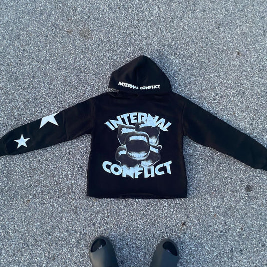 Vintage Internal Conflict Graphics Pocket Hoodie