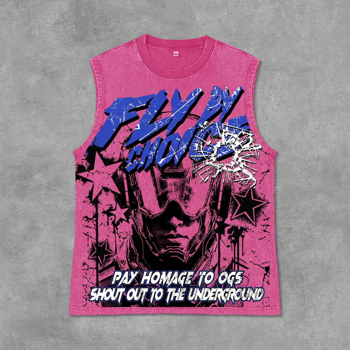 Fly By Choice Graphic Print Acid Washed Sleeveless Tank Top