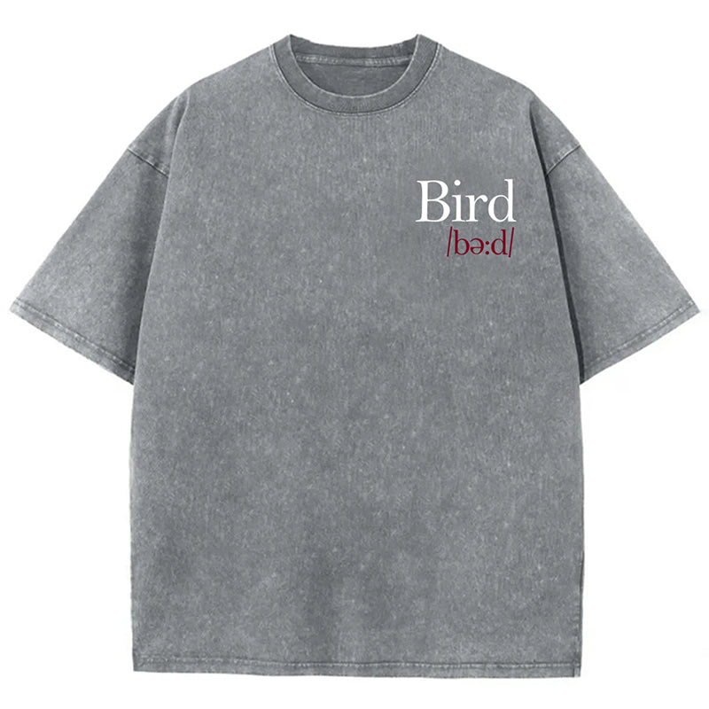 Bird Print Graphic Vintage Acid Wash Cotton T-Shirt