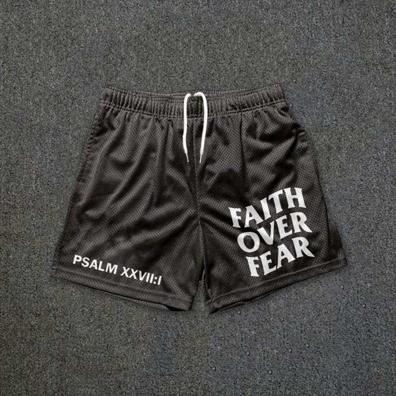 Faith Over Fear Print Graphic Men's Mesh Shorts