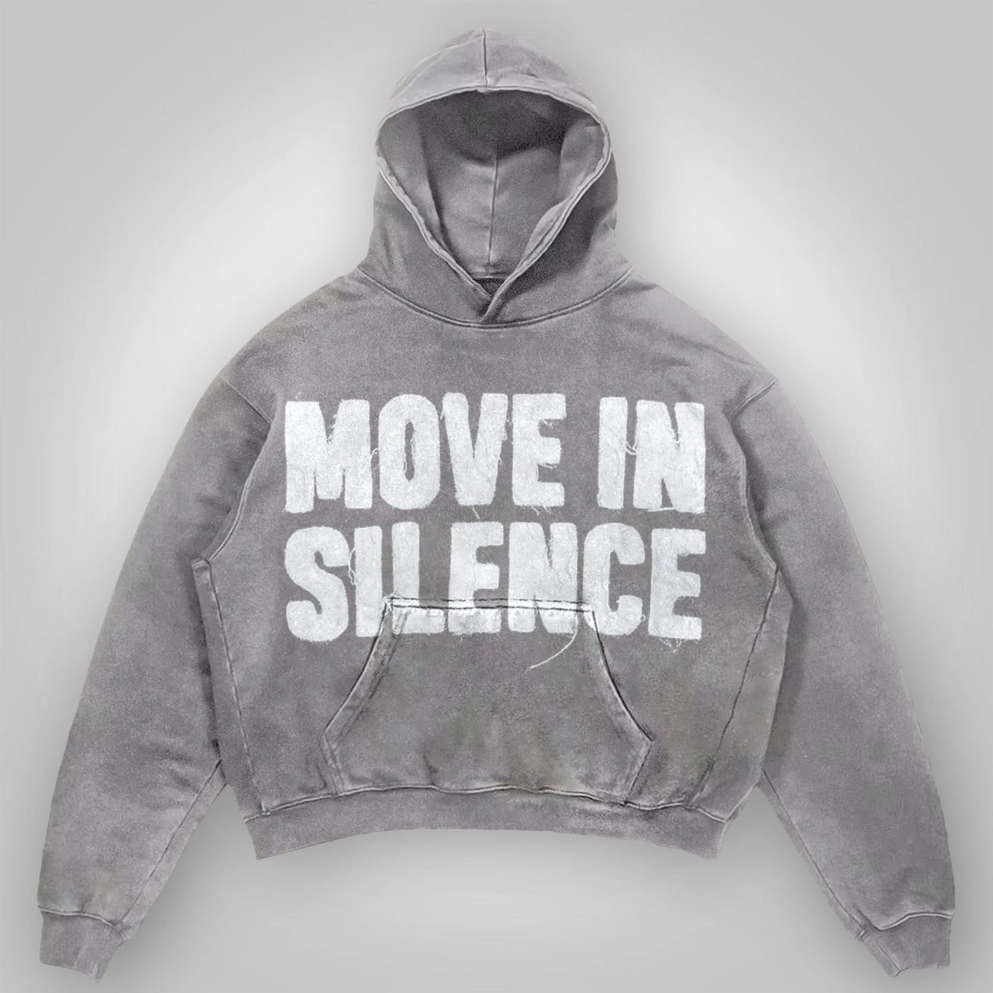 Vercoo Vintage Move In Silence Graphic Acid Washed Oversized Hoodie