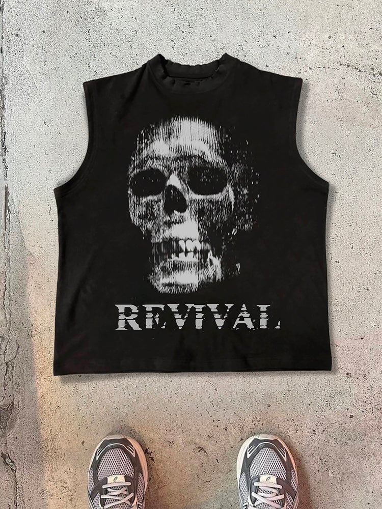 Vintage Fuzzy Skull Skull - Rebirth Graphics Cotton Tank Top