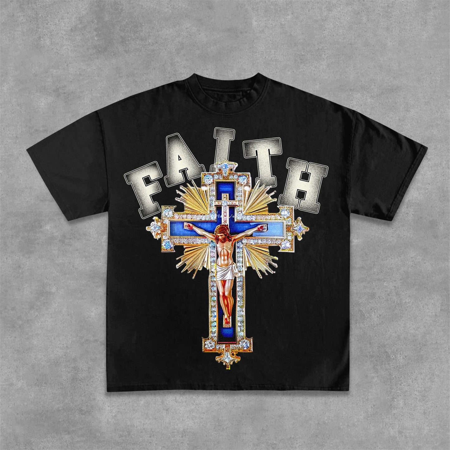 Christian & Diamond Cross - Faith Graphic Design Cotton T-Shirt