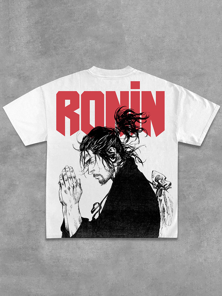 Casual Vagabond-Ronin Pattern Design Cotton T-Shirt