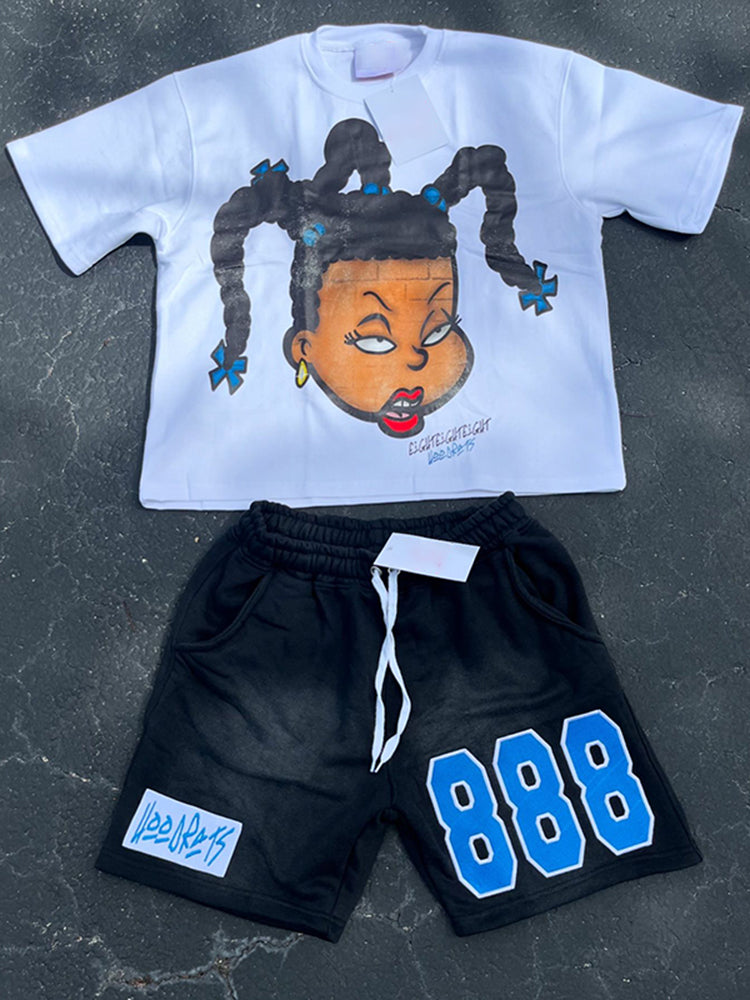 Vintage Cartoon Avatar T-Shirt And Shorts Set