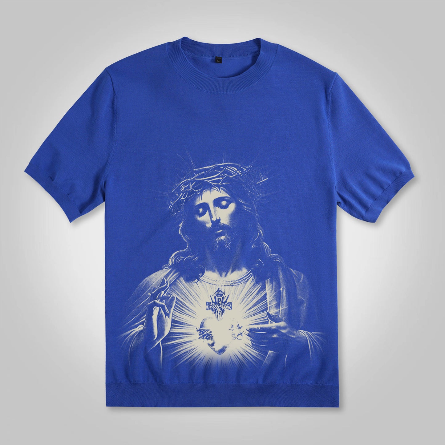 Vercoo Vintage Jesus Print Cotton Knitted T-shirt