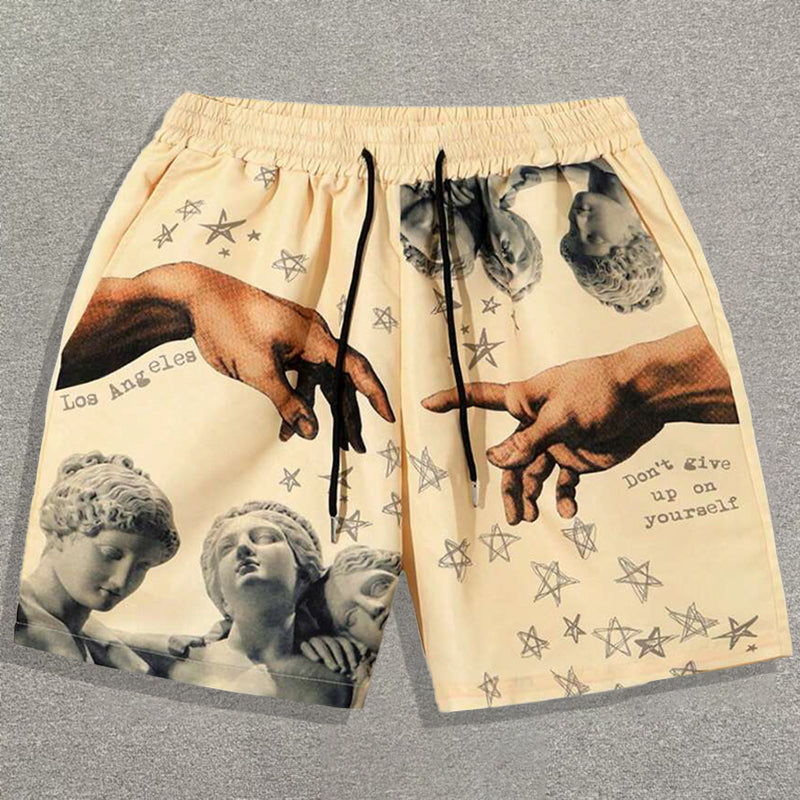 Vercoo Vintage Street Angel Graphic Drawstring Drawstring Shorts