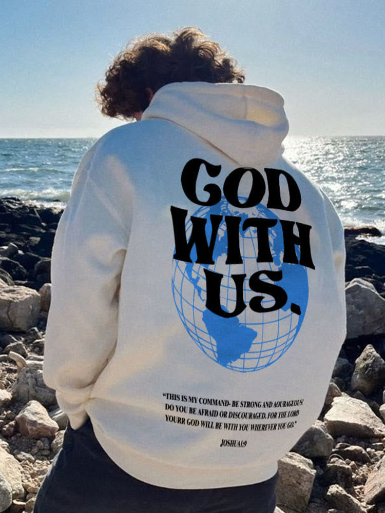 God With Us Graphic Print Pullover Hoodie