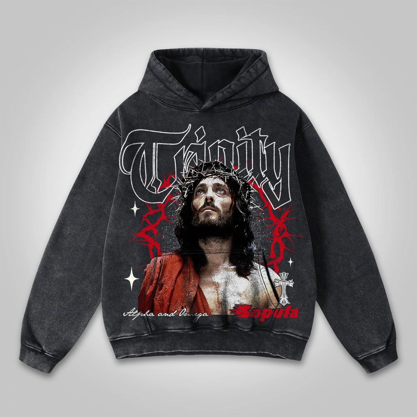 Vintage Thorn Jesus Graphic Washed Hoodie