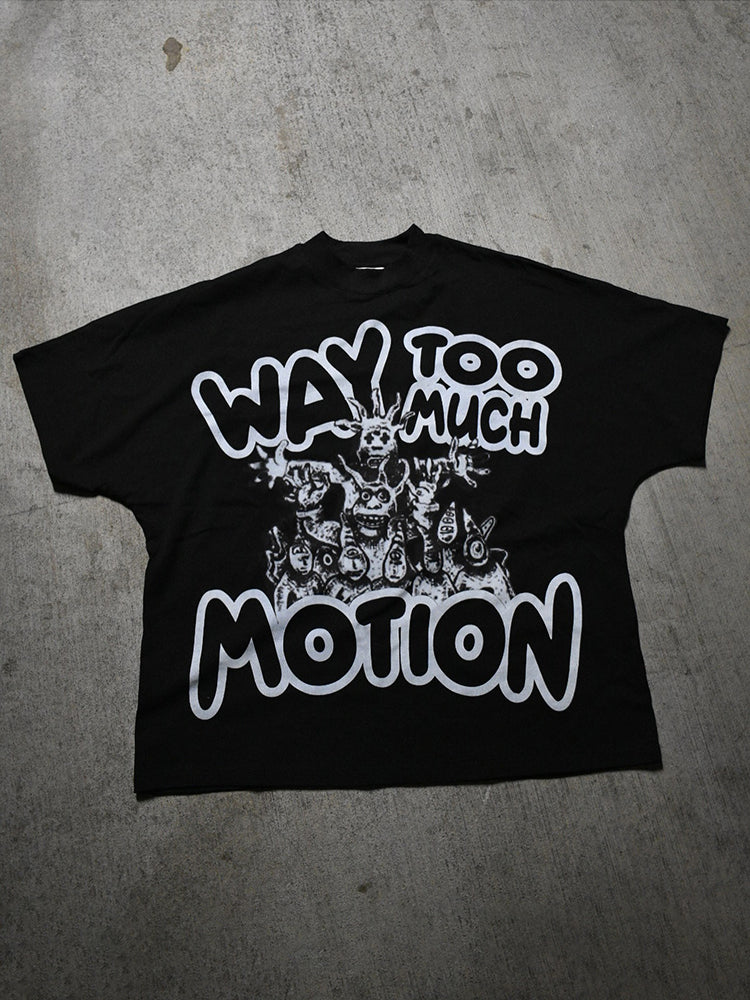 Vintage Way Too Much Motion Graphics Printed Cotton T-Shirt