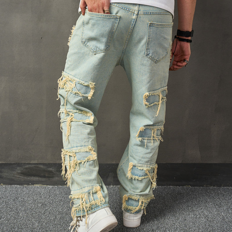 Men's Raw Edge High Street Boyfriend Street Denim Jeans