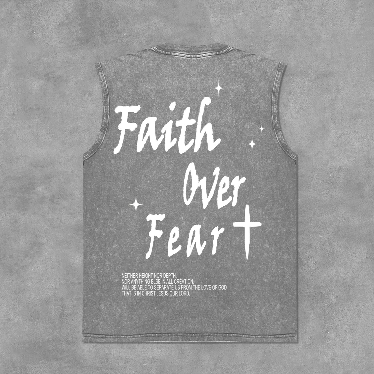 Faith Over Fear Bible Graphic Print Acid Washed Sleeveless Tank Top