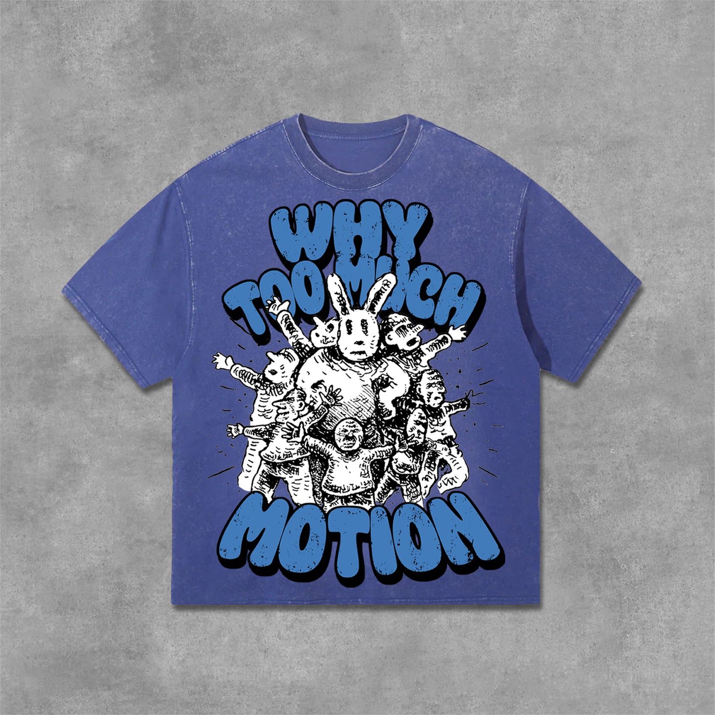 Vintage Why Too Much Motion Graphic Print Acid Washed T-Shirt