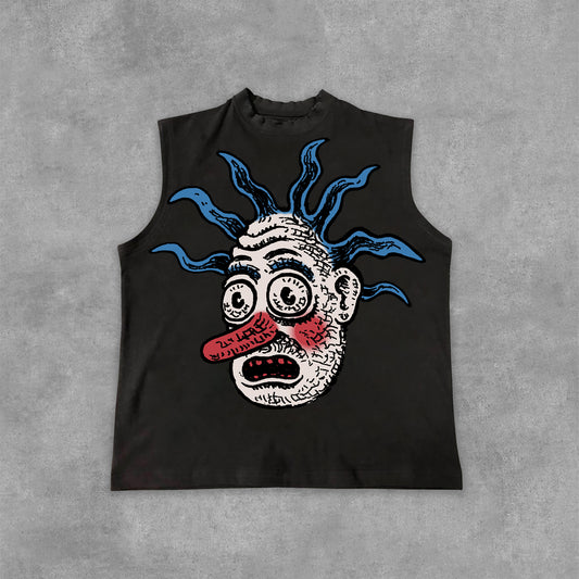 Funny Cartoon Avatar Graphics Print Cotton Tank Top