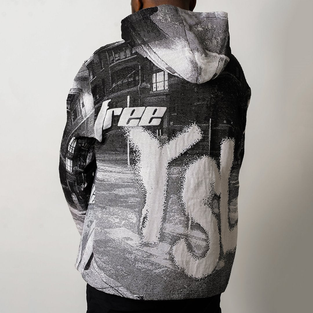 Art Retro Jeffery Graphic Tapestry Knit Hoodie