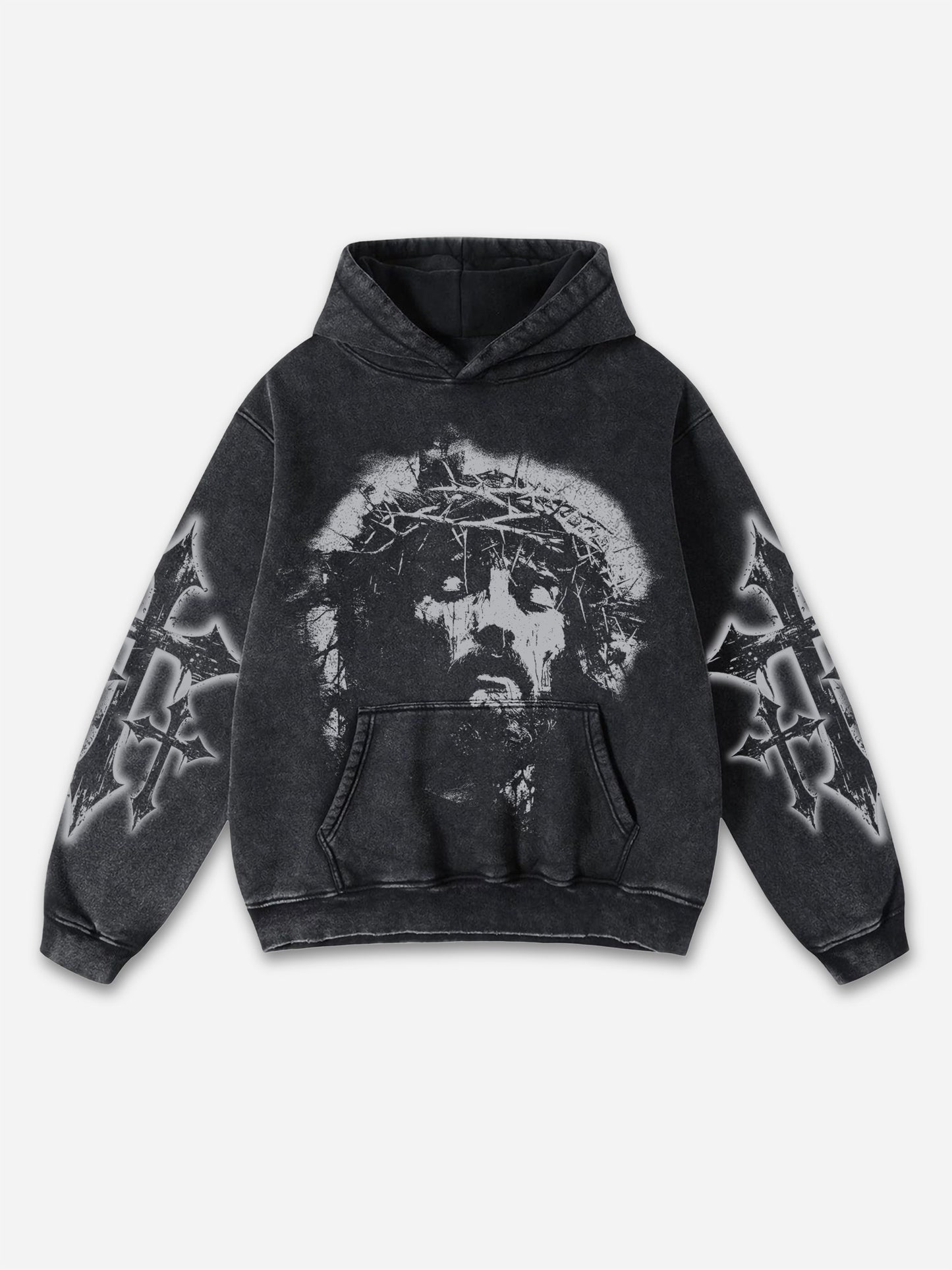 Vintage Jesus Print Graphic Acid Washed Oversized Hoodie