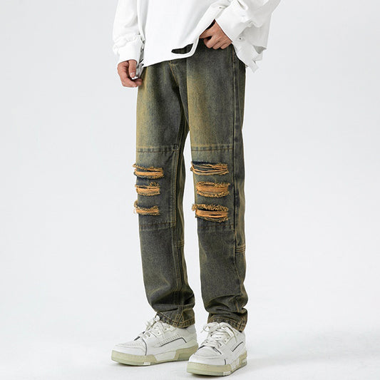 Men's Retro Street Trendy Ripped Patch Jeans