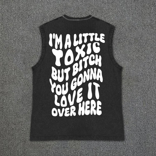 Men's I'm A Little Toxic Print Vintage Vintage Wash Sleeveless Tank Top