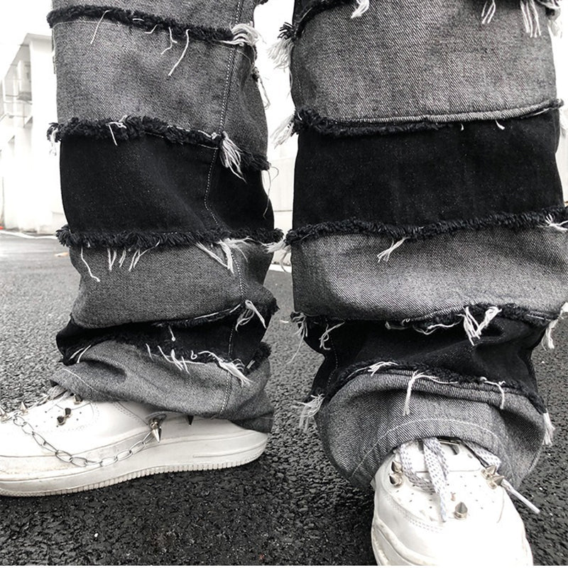 Men's Trendy Ins Wide-Legged Hip-Hop Vintage Fringed Jeans